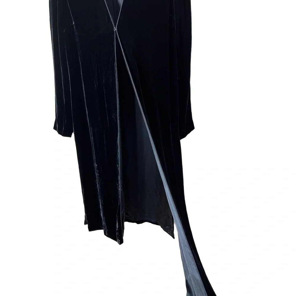 Worth Vintage‎ 90s Black Long Midi Velvet OpenFront Duster Jacket Size 6 - Picture 5 of 9